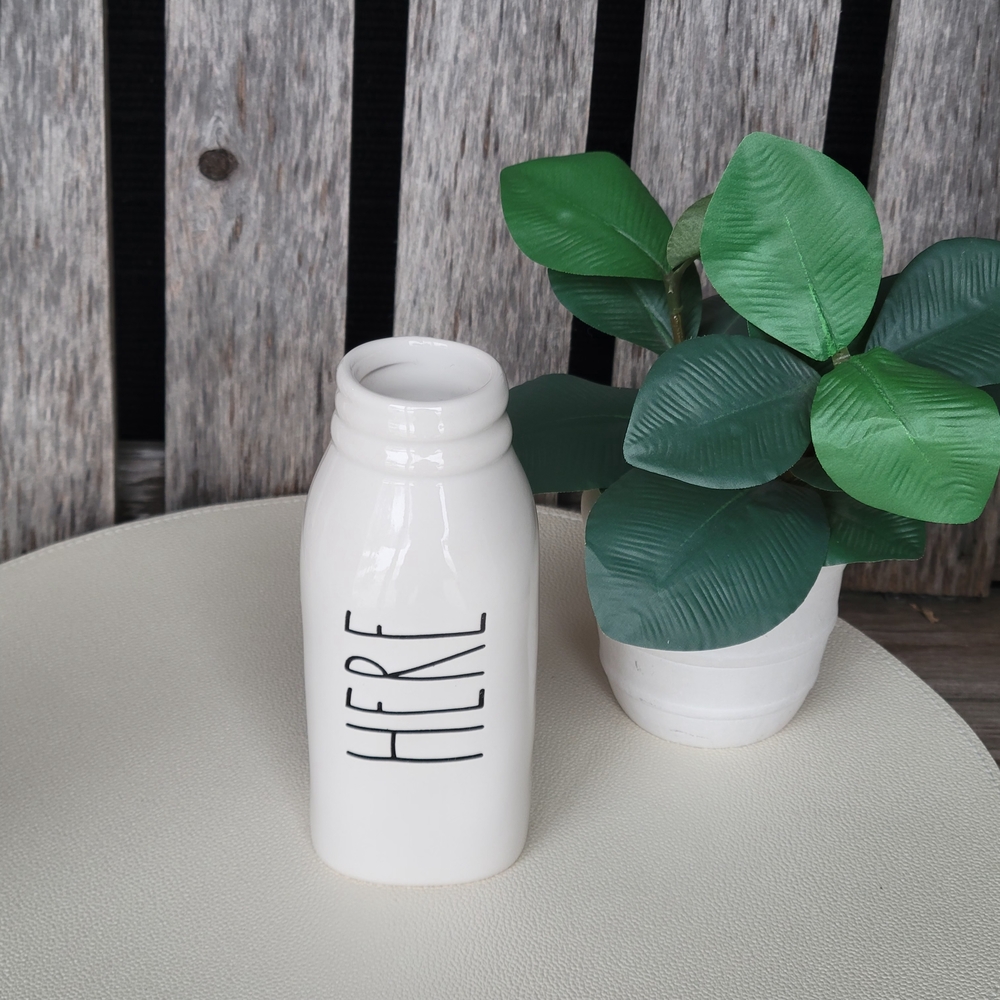 Rae Dunn White Ceramic Milk Bottle -HERE - Picture 2 of 7